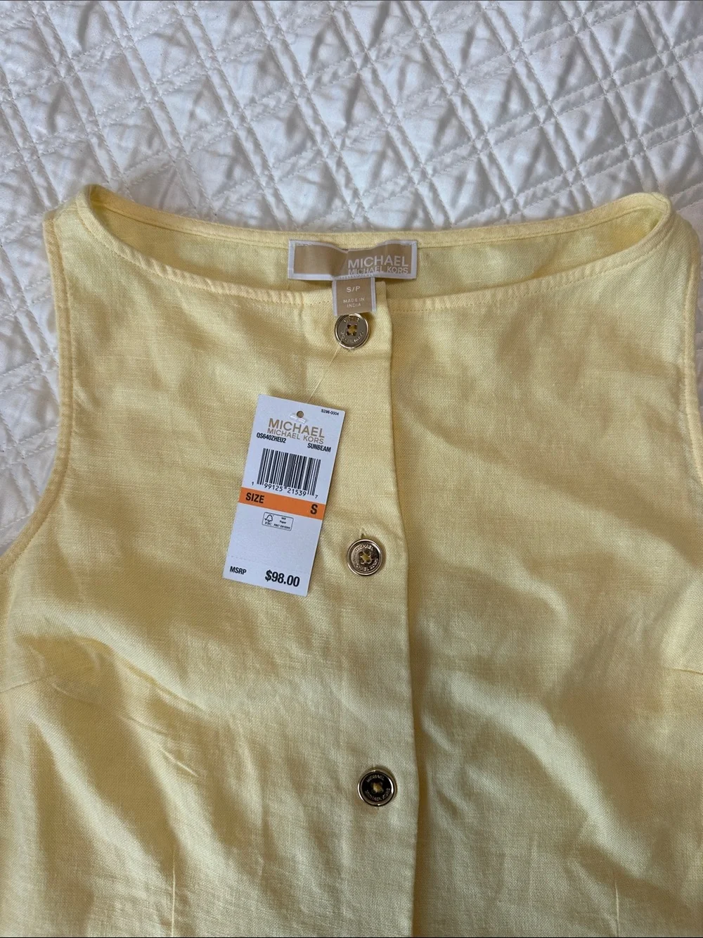 Michael Kors Collection Light Yellow Button-Front Peplum Tank